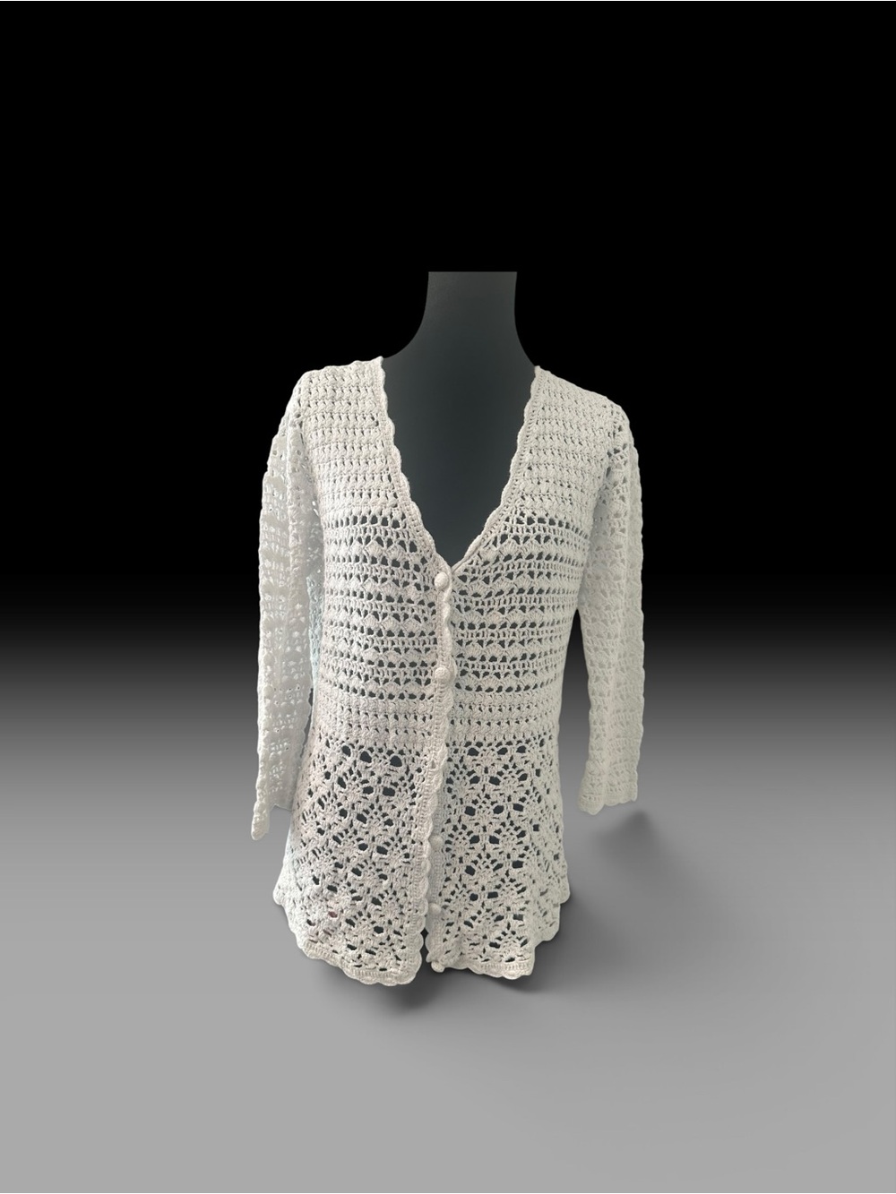 Liz Claiborne White Crochet V-Neck Button Front Cardigan